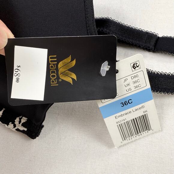 Wacoal Women's Embrace Lace Underwire Bra High Cut Panty Set 36C Small Black - Picture 9 of 15